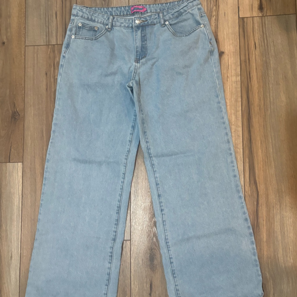 Edikted Blue Flare Wide Leg Jeans